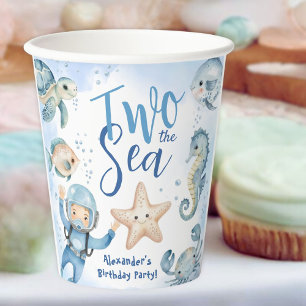 Two The Sea! Cute Boy Blue Ocean Birthday Party Paper Cups