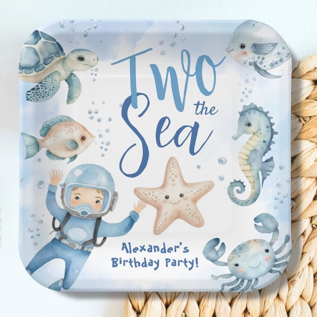 Two The Sea! Cute Boy Blue Ocean Birthday Party Paper Plates (Creator Uploaded)