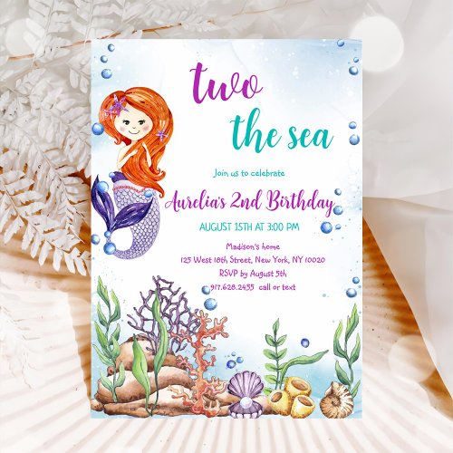 Two the Sea Mermaid 2nd Birthday  Invitation