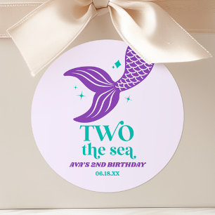 TWO The Sea Mermaid 2nd Birthday Party Favor Classic Round Sticker