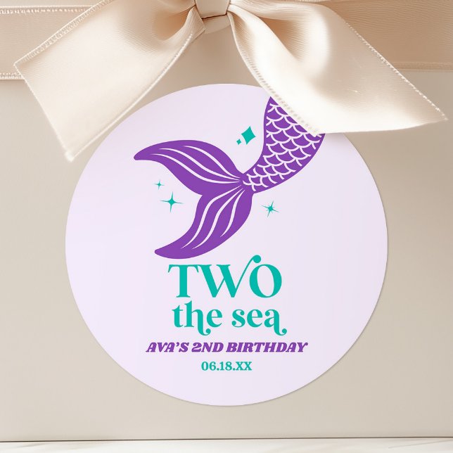 TWO The Sea Mermaid 2nd Birthday Party Favor Classic Round Sticker (Creator Uploaded)