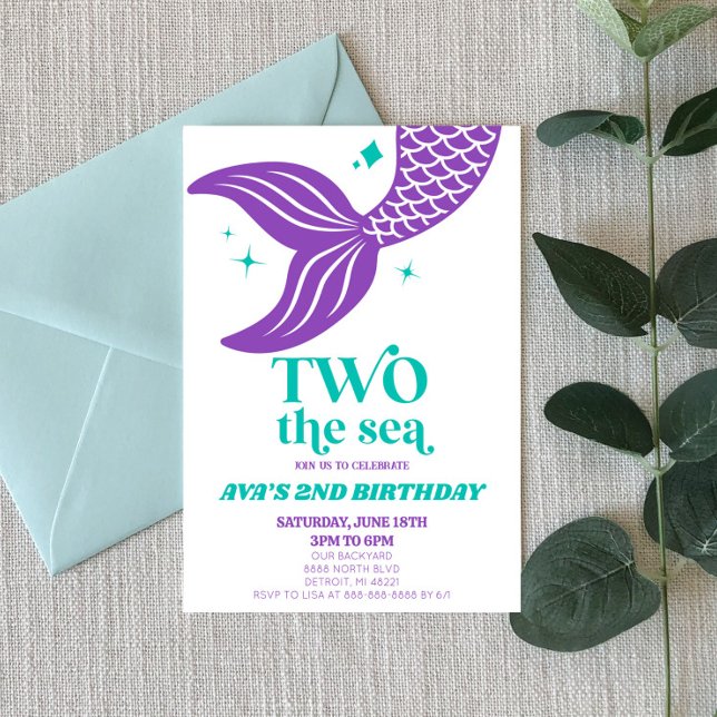 Two The Sea Mermaid 2nd Second Birthday Party Invitation (Creator Uploaded)