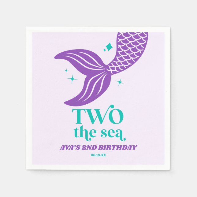TWO The Sea Mermaid 2nd Second Birthday Party Napkins (Front)