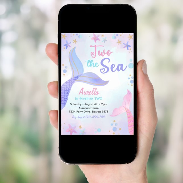 Two The Sea Mermaid Girl 2nd Birthday Party Invitation (Front Digital)