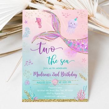 Two The Sea Mermaid Pink Purple 2nd Birthday Invitation by LittlePrintsParties at Zazzle