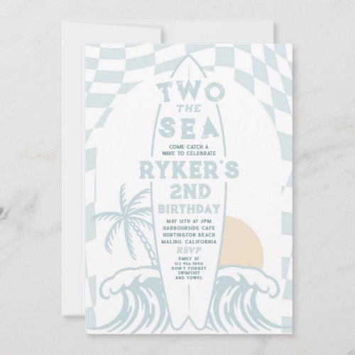 Two The Sea Modern Surf Surfboard 2nd Birthday  Invitation