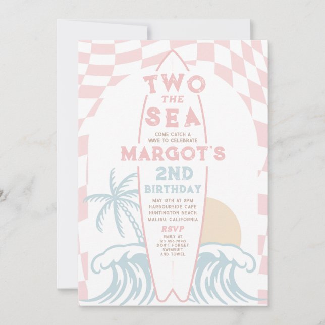 Two The Sea Modern Surf Surfboard 2nd Birthday  Invitation (Front)