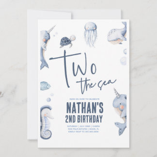 Two The Sea Ocean 2nd Birthday Party Invitation