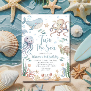 Two The Sea Ocean Animals 2nd Birthday Invitation