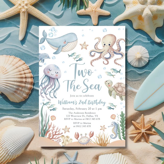 Two The Sea Ocean Animals 2nd Birthday Invitation (Creator Uploaded)