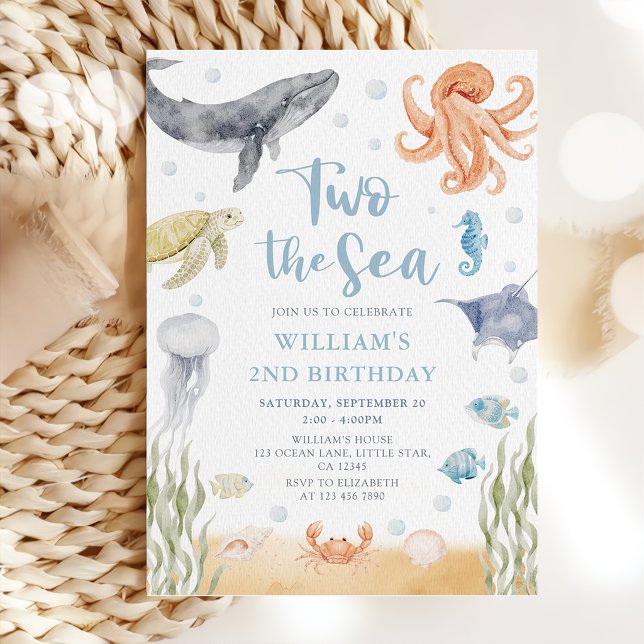 Two The Sea Ocean Animals 2nd Birthday Invitation (Creator Uploaded)