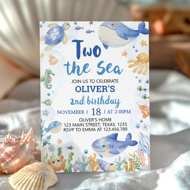 Two the Sea Ocean Animals Boy Birthday Invitation (Creator Uploaded)