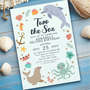 Two the Sea Ocean Animals Kids Second Birthday Invitation