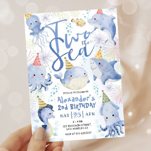 Two The Sea Party Animals Boy Ocean Invitation