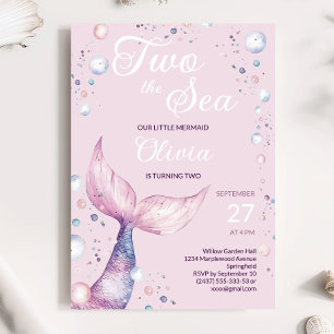 Two the Sea Pink Mermaid Girl Birthday Invitation