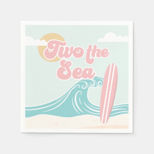 Two the Sea Pink Surf Beach Birthday Napkins