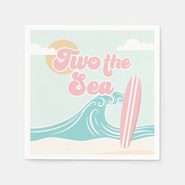 Two the Sea Pink Surf Beach Birthday Napkins (Front)