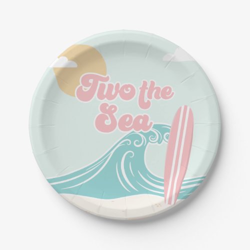 Two the Sea Pink Surf Beach Birthday Paper Plates