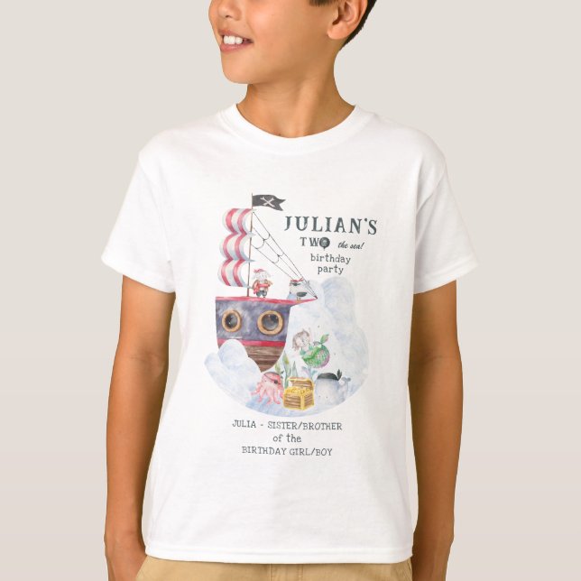 Two The Sea Pirate Ship Mermaid 2nd Birthday Guest T-Shirt (Front)