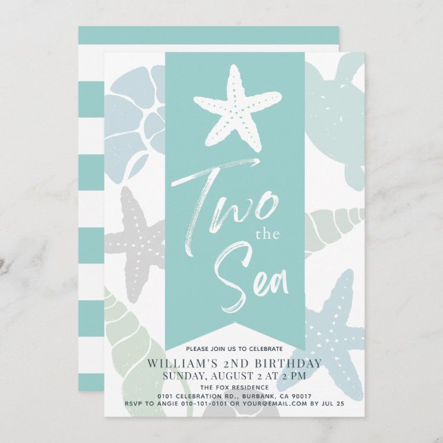 Two the Sea Starfish Turquoise 2nd Birthday Invitation (Front/Back)