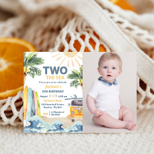 Two The Sea Surf Beach 1st Birthday Photo Invitation