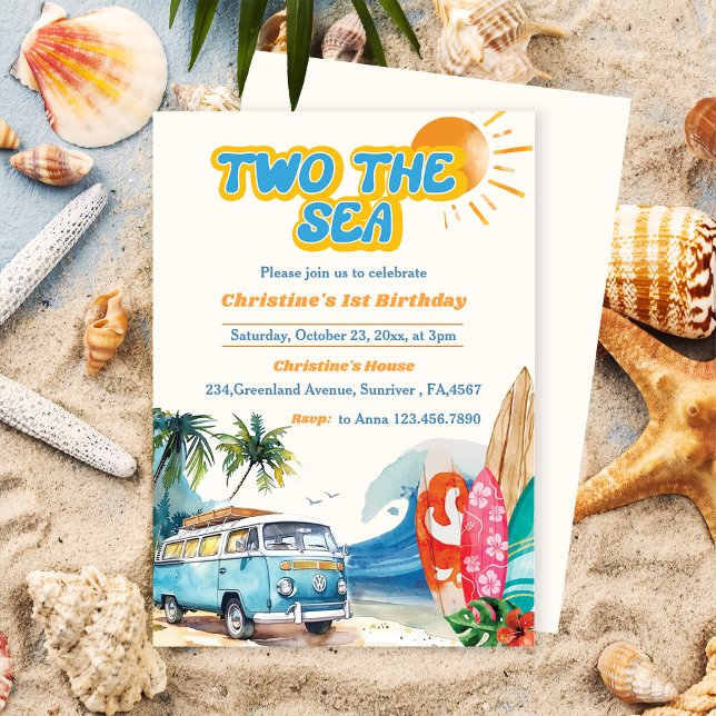 Two The Sea Surf Beach 2nd Birthday Invitation (Creator Uploaded)