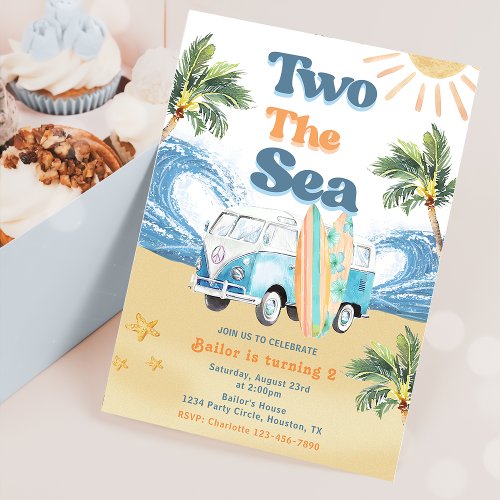Two The Sea Surf Beach 2nd Birthday Party  Invitation