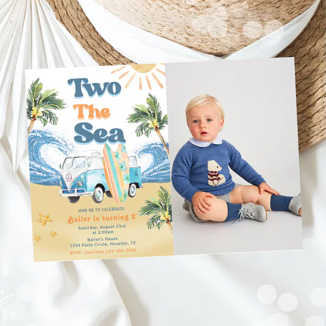 Two The Sea Surf Beach 2nd Birthday Party Photo Invitation | Zazzle
