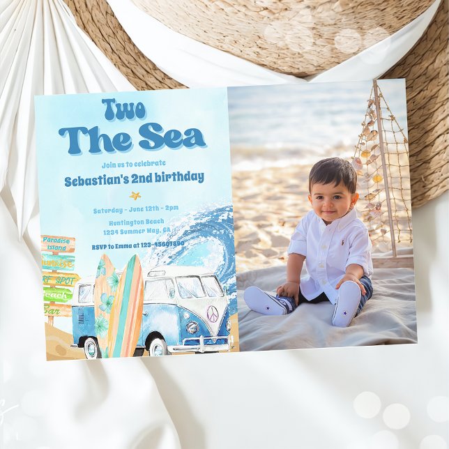 Two The Sea Surf Beach 2nd Birthday Photo  Invitation (Creator Uploaded)