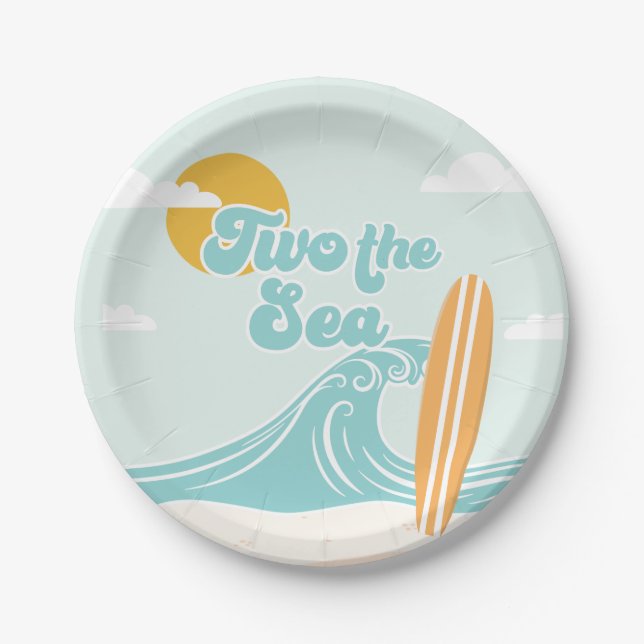 Two the Sea Surfing 2nd Birthday Paper Plates (Front)