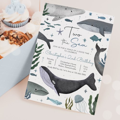 Two the Sea Whale 2nd Birthday Party  Invitation