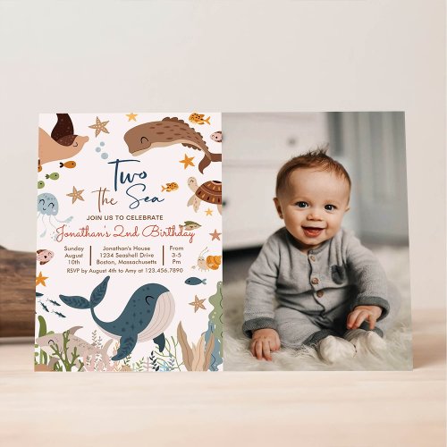 Two the Sea Whale Shark Turtle 2nd Birthday Party Invitation