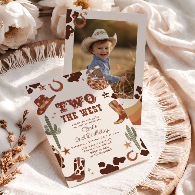 Two the West cowboy 2nd photo Birthday party Invitation (Creator Uploaded)