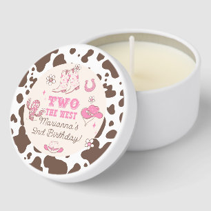Two the West Cowgirl pink brown 2nd birthday party Mini Candle Favors