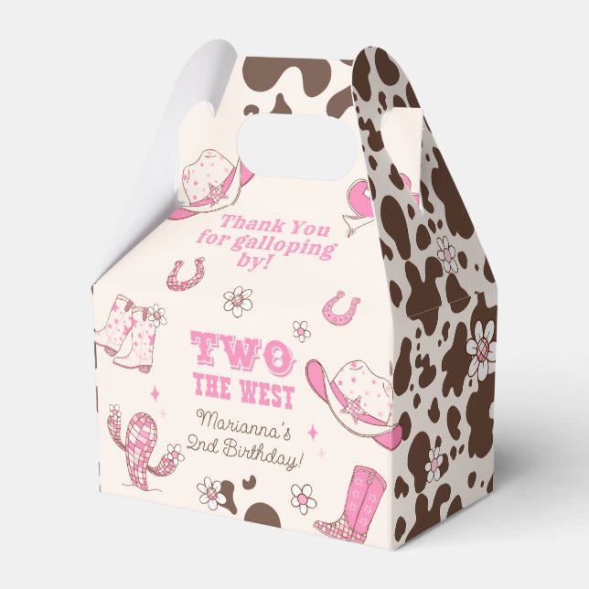 Two the West Pink Cowgirl Birthday party Favor Boxes (Front Side)