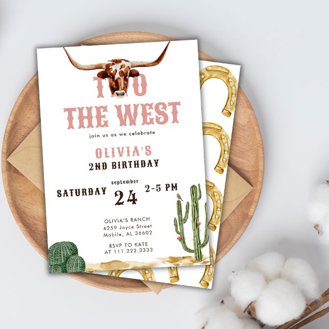 Two The West Pink Western Rodeo Cowboy Birthday Invitation (Creator Uploaded)
