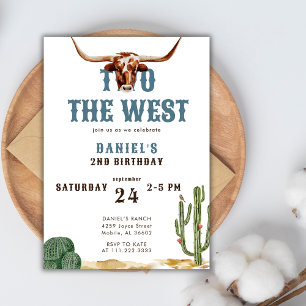 Two The West Western Rodeo Cowboy 2nd Birthday Invitation