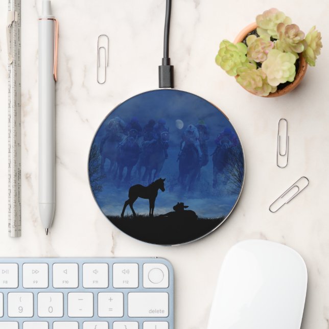 Two Thoroughbred Racehorse Foals Wireless Charger (Desk)