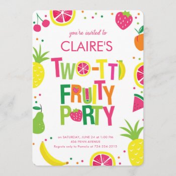 Two-ti Fruiti Second Birthday Party Invitation by blush_printables at Zazzle