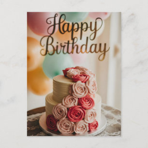 Two-Tier Birthday Cake with Rose Buttercream Holiday Postcard