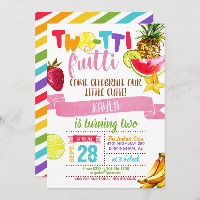 TWO-tii Frutti Birthday Invitation (Front/Back)