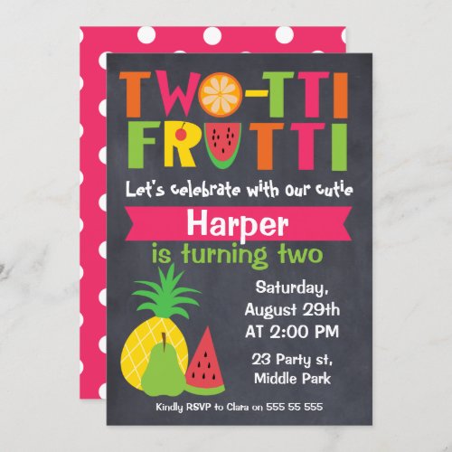 Two_tii Frutti Chaklboard 2nd Birthday Invitation