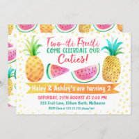 Two-Tii Frutti Girl Twins Birthday Invitation