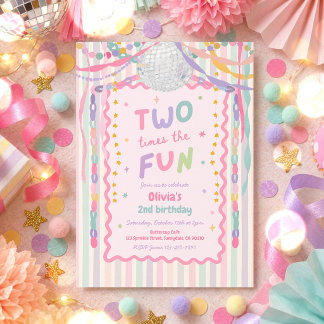 Two Times The Fun Whimsical Girl 2nd Birthday Invitation