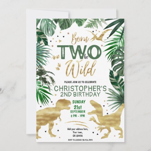 TWO to be WILD Dinosaur Theme Birthday Party  Invitation