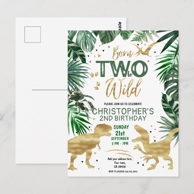 TWO to be WILD Dinosaur Theme Birthday Party  Postcard (Front/Back)