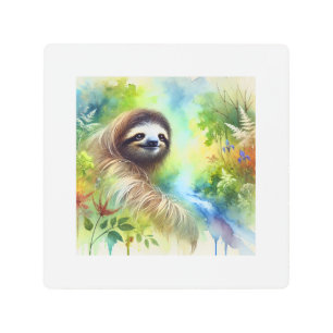 Two Toed Sloth 040924AREF136 - Watercolor Metal Print