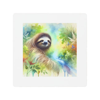 Two Toed Sloth 040924AREF136 - Watercolor Metal Print