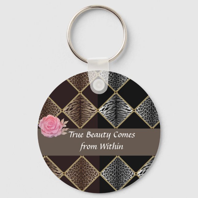Two Tone Animal Print True Butty Button Key chain (Front)