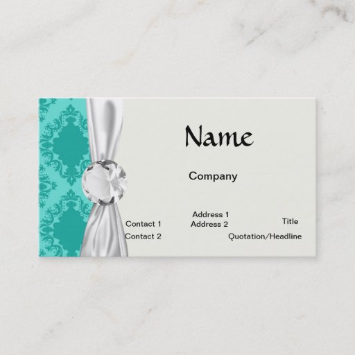 Customizable two tone aquamarine blue aqua diamond damask business card templates
